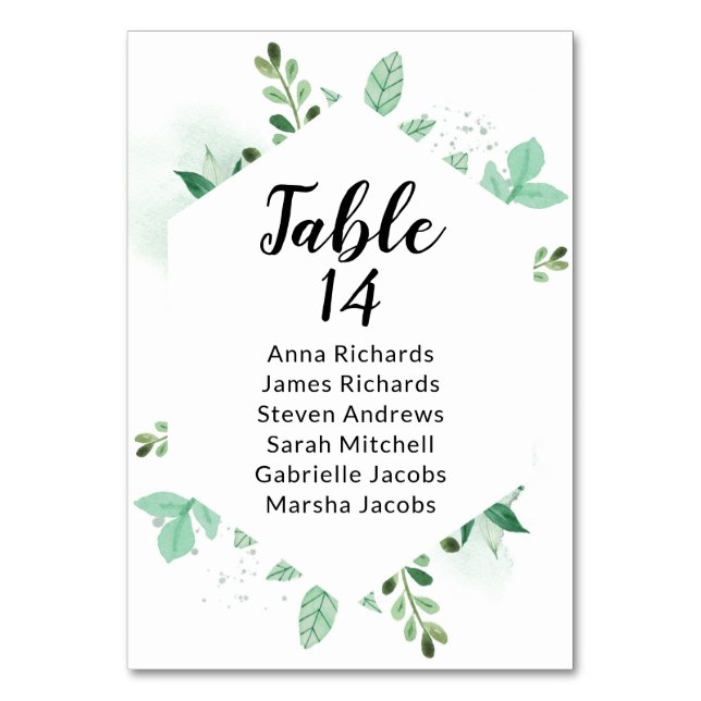Mint Foliage Wedding Reception Guest Seite Chart Bordsnummer (Baksidan)
