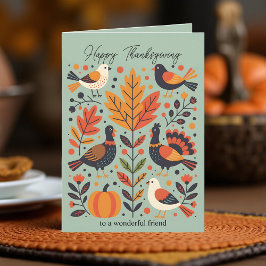 Mint Folk Art Kalkon Thanksgiving Friendsgiving Kort