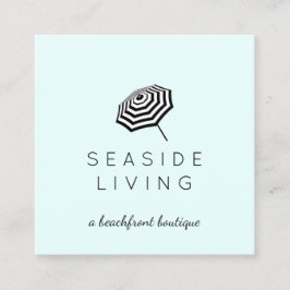 Mint för chic stripe-Logotyp för Beach-paraplyobje Fyrkantigt Visitkort