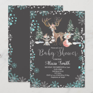 Mint för inbjudan till Winter Woodland Forest Baby