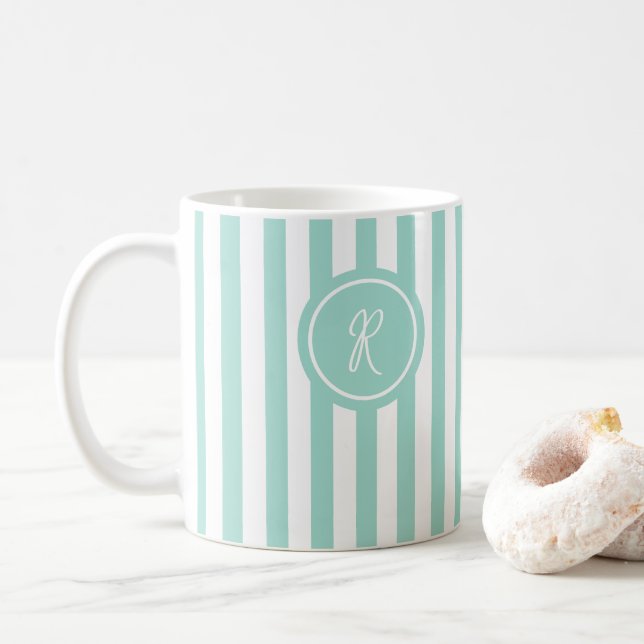 Mint Fransk Beach Rand Personlig Monogram Kaffemugg (Med munk)