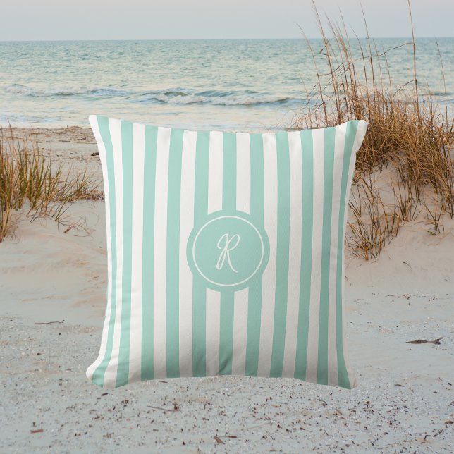 Mint Fransk Beach Rand Personlig Monogram Kudde (Skapare uppladdad)