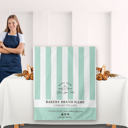 Mint French Stripes Bakery Logo Table Runner 