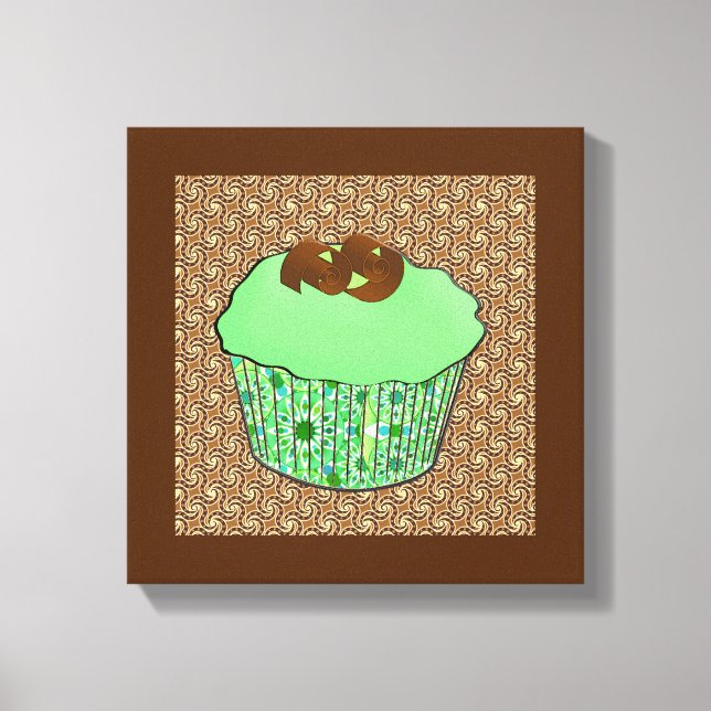 Mint Frosted Chocolate Cupcoa, Fractal Background Canvastryck (Framsida)