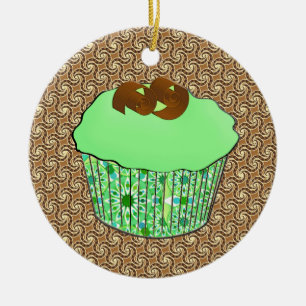 Mint Frosted Chocolate Cupcoa, Fractal Background Julgransprydnad Keramik