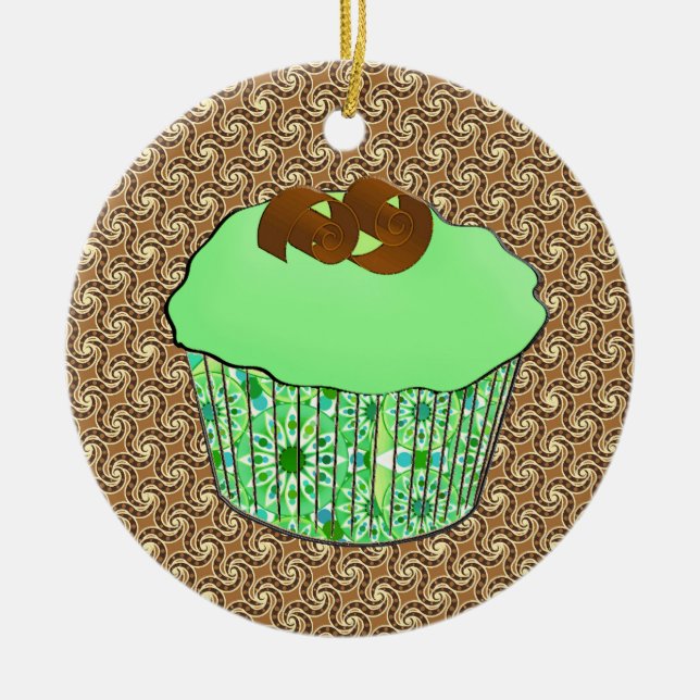 Mint Frosted Chocolate Cupcoa, Fractal Background Julgransprydnad Keramik (Framsidan)