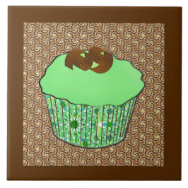Mint Frosted Chocolate Cupcoa, Fractal Background Kakelplatta