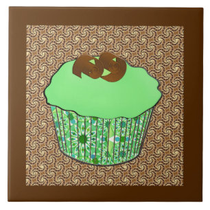 Mint Frosted Chocolate Cupcoa, Fractal Background Kakelplatta
