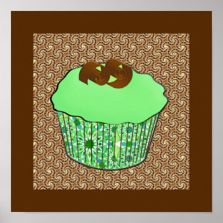 Mint Frosted Chocolate Cupcoa, Fractal Background Poster