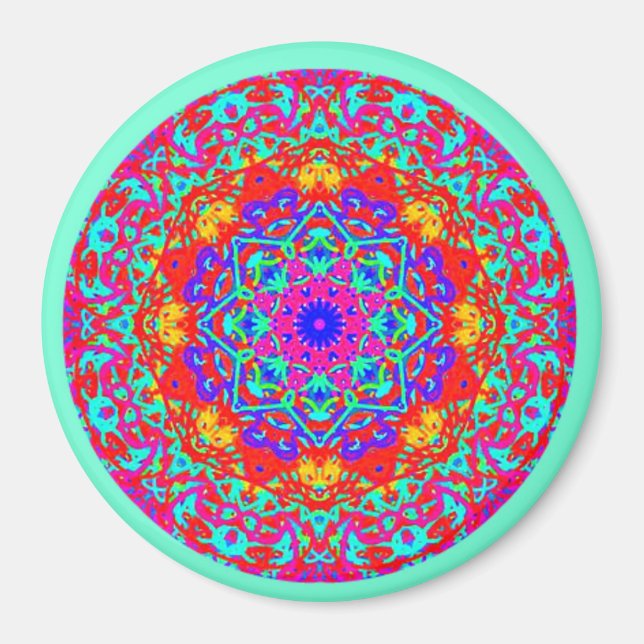Mint Fuschia Mandala Stil Magnet (Framsidan)