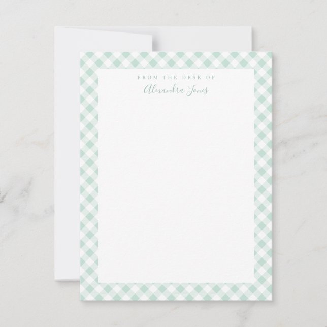 Mint Gingham Check Personal Stationery Note Card Tack Kort (Framsida)