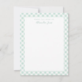 Mint Gingham Check Personal Stationery Note Card Tack Kort