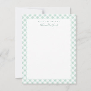 Mint Gingham Check Personal Stationery Note Card Tack Kort