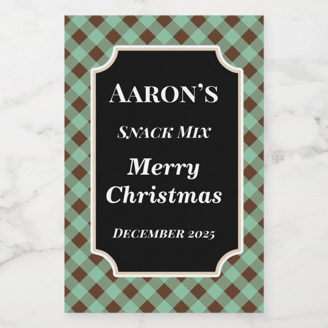 Mint Gingham Food Kitchen Labels Gift Stickers Mat Etikett (Singel etikett)