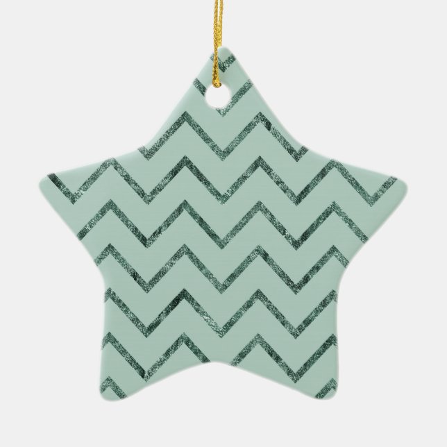 Mint Glam Chevron Zigzag Rand Julgransprydnad Keramik (Framsidan)