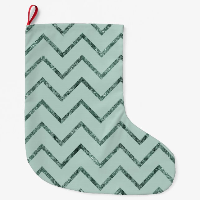 Mint Glam Chevron Zigzag Rand Stor Julstrumpa (Framsidan)