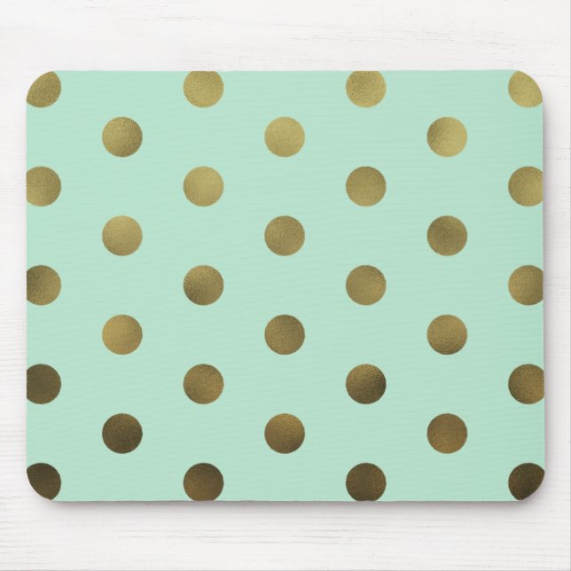 Mint Glam Faux Guld Polka dots Modern Mousepad Musmatta (Framsidan)