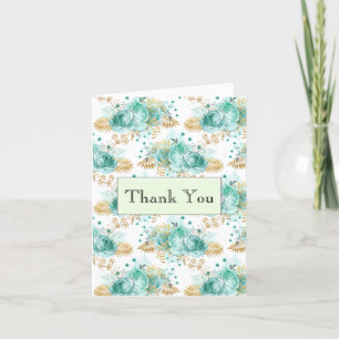 Mint Glam Guld Blommig Tack Kort