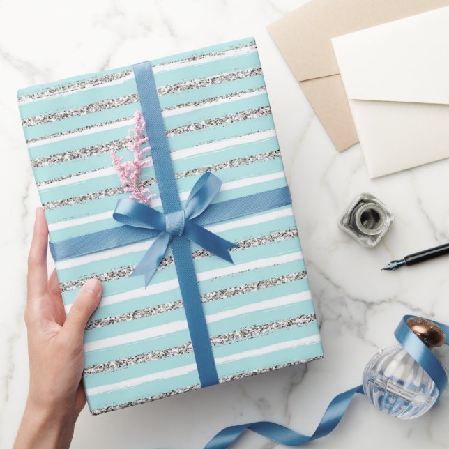 Mint Glitter Effect Rand Mönster Presentpapper (Gifting)