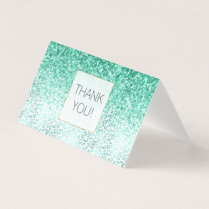 Mint Glitter Glam Leopard Skriv ut tack Kort