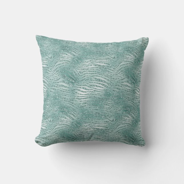 Mint Glitter Glitzy Gnistra Zebra tryck Kudde (Framsida)