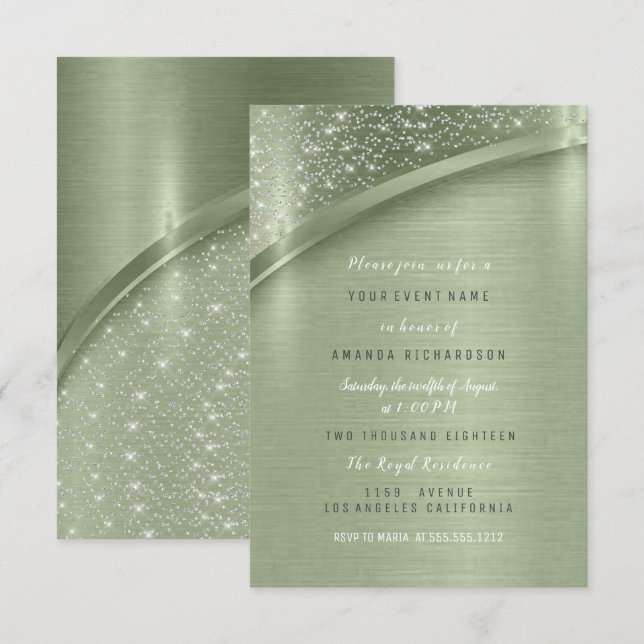 Mint Glitter Möhippa Birthday Sweet 16:e Inbjudningar (Fram/baksida)