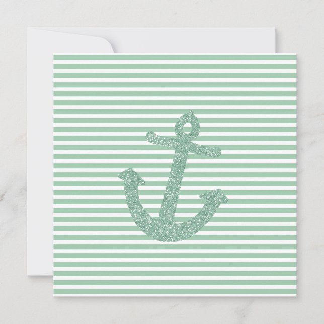 Mint Glitter Nautical Anchor Inbjudningar (Framsida)