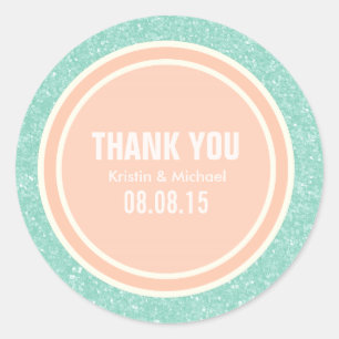 Mint Glitter & Peach Tack Round Stickers Runt Klistermärke