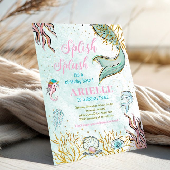 Mint Glitter Sjöjungfru stjärt under havet  Inbjudningar (Skapare uppladdad)