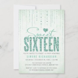 Mint Glitter Titta Sweet 16 (sexton) Party Inbjudningar