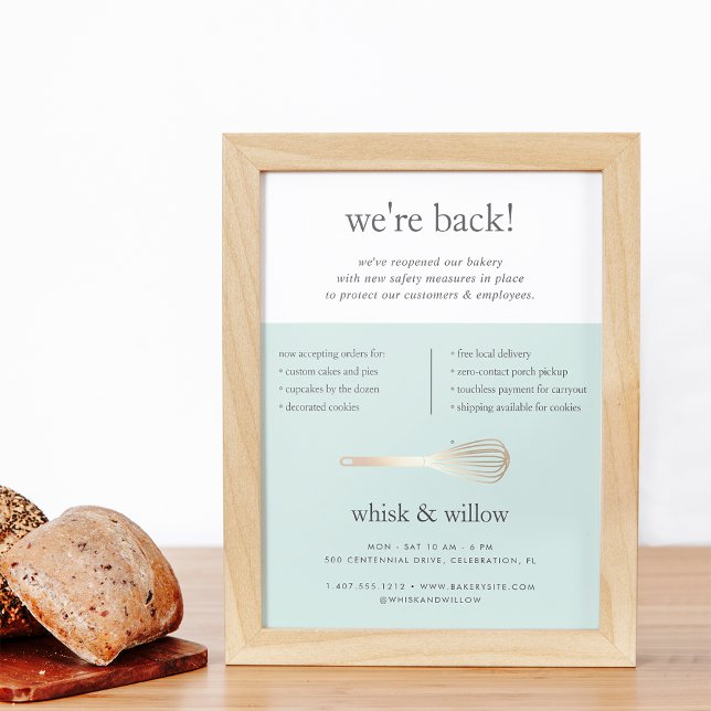 Mint & Gold Whisk Business Reopening Poster (Skapare uppladdad)