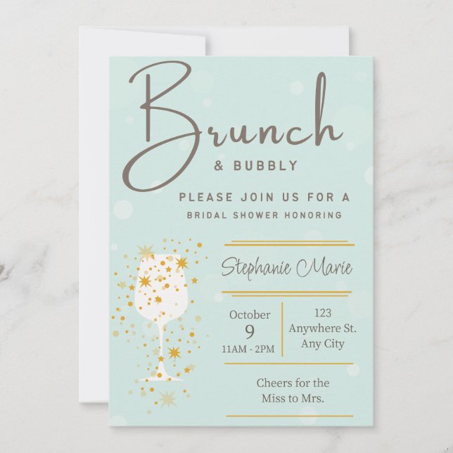 Mint Golden Bubbles och Brunch Shower-inbjudan Inbjudningar (Framsida)