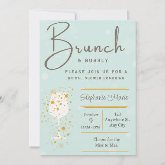 Mint Golden Bubbles och Brunch Shower-inbjudan Inbjudningar
