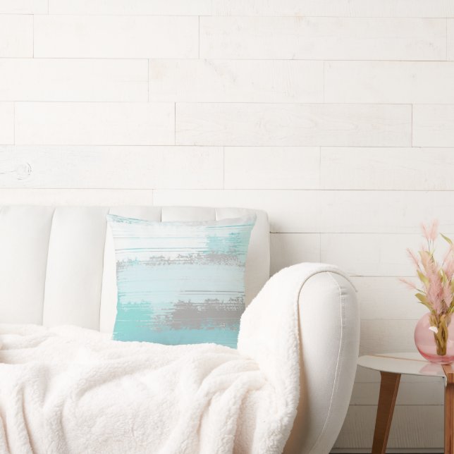 Mint Grått Abstrakt Brushstrokes Dekorativ kudde (Soffa)