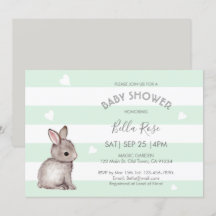 Mint Grått Bunny Baby Shower-inbjudningar