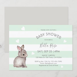 Mint Grått Bunny Baby Shower-inbjudningar Inbjudningar