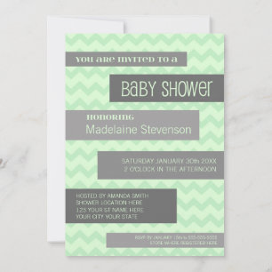 Mint Grått Chevron Anpassningsbar Baby Shower-inbj Inbjudningar