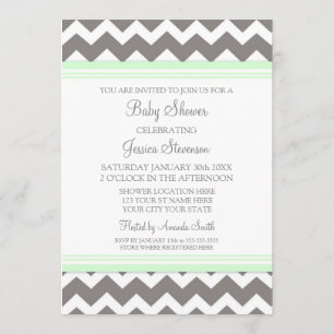 Mint Grått Chevron Anpassningsbar Baby Shower-inbj Inbjudningar