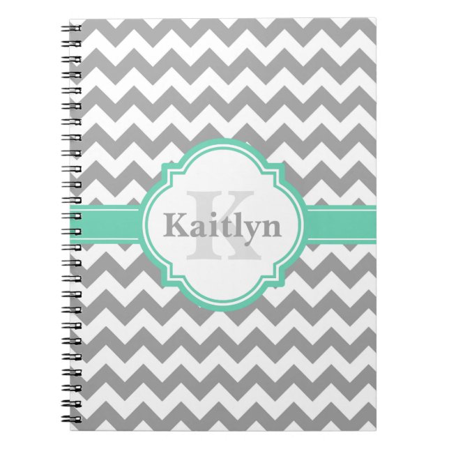 Mint Grått Chevron Mönster & Moroccan Quatrefoil Anteckningsbok (Framsidan)