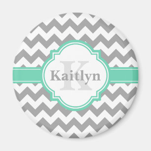Mint Grått Chevron Mönster & Moroccan Quatrefoil Magnet