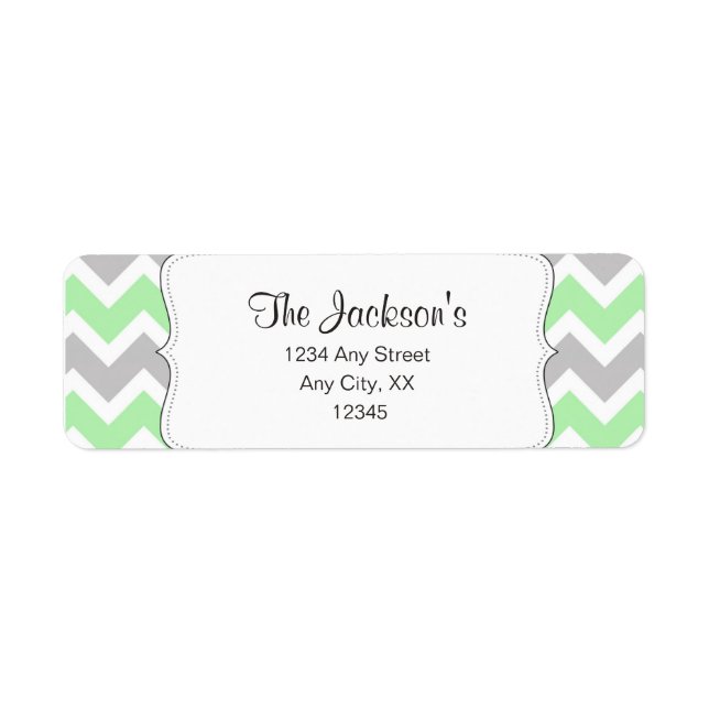 Mint Grått Chevron-returadress för babydusch Returadress Etikett (Framsidan)