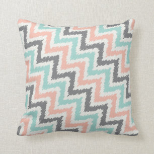 Mint Grått Coral Zigzag Ikat Mönster Kudde
