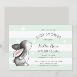 Mint Grått Heart Bunny Baby Shower-inbjudningar Inbjudningar
