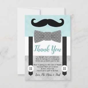Mint grått lille man mustache babydusch tack kort