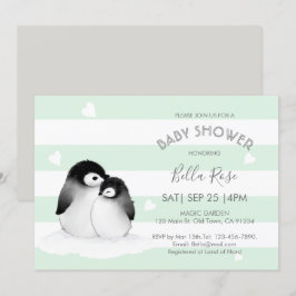 Mint Grått Penguin Baby Shower-inbjudningar Inbjudningar