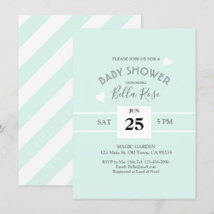 Mint Grått White Rand Baby Shower Inbjudan