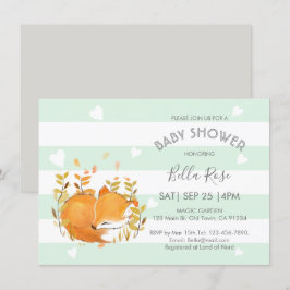 Mint Grått Woodland Fox Baby Shower-inbjudan Inbjudningar
