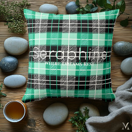 Mint Green and Black Plaid | Custom Dreamy Tartan Kudde