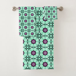 Mint green and purple geometric mandala pattern 