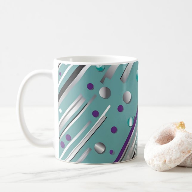 Mint green and Purple polka dot stripe  Kaffemugg (Med munk)